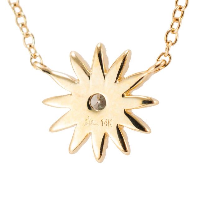 Ladies 14k Yellow Gold 0.23ct Diamond Adjustable Chain Sunburst Pendant Necklace For Sale - Image 4 of 8