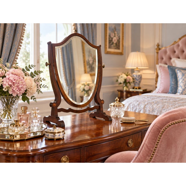 A very attractive antique Edwardian mahogany dressing table or vanity mirror dating to around 1900, with elegant curved...