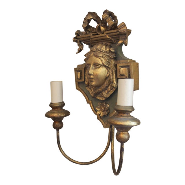 20th Century Neoclassical Wooden Double-Arm Sconce For Sale