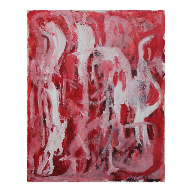 Berry Bowen Abstract Red and White Painting on Canvas 1985 For Sale