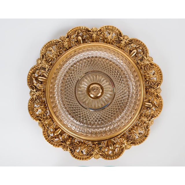 Spectacular and Exceptionally Rare Monumental 1950s Spanish Empire Style 3-Light Flush Mount Ceiling Fixture. Heavy...
