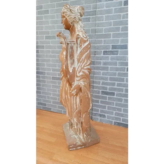 Early 20th Century Antique Hellenistic Life Size Terracotta Statue of Goddess Playing the Harp For Sale - Image 5 of 11