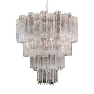 Large Vintage Clear Murano Glass Tiered Chandelier, 1990s For Sale