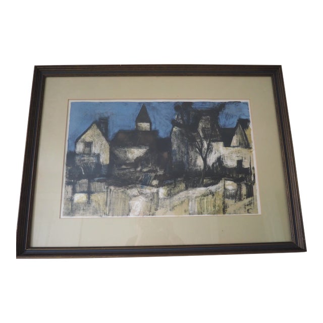 1950s Bernard Cathelin 'Village Dans La Nuit' Framed Lithograph For Sale