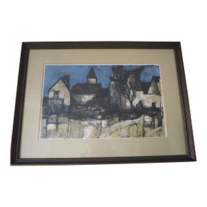 1950s Bernard Cathelin 'Village Dans La Nuit' Framed Lithograph
