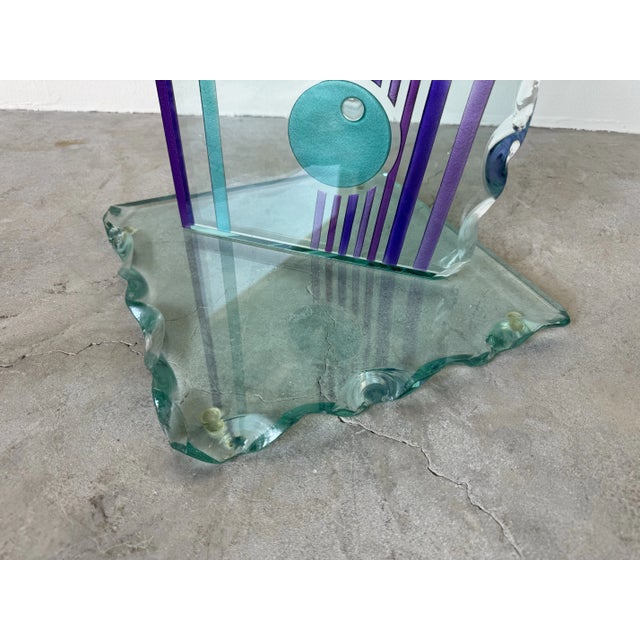 Green 1980s Italian Postmodern Art Glass Pedestal - Side Table For Sale - Image 8 of 12