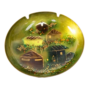 Sascha Brastoff Mid Century Signed Green Enamel Ashtray, Candy Dish1950's