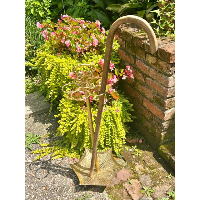 Mid 20th Century Brass Umbrella Stand Victorian/Art Nouveau Style With Dolphin Handle For Sale - Image 9 of 10