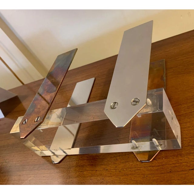 Unexpected and substantial letter or napkin holder using thick gauge mixed metals and acrylic. High quality Postmodern...