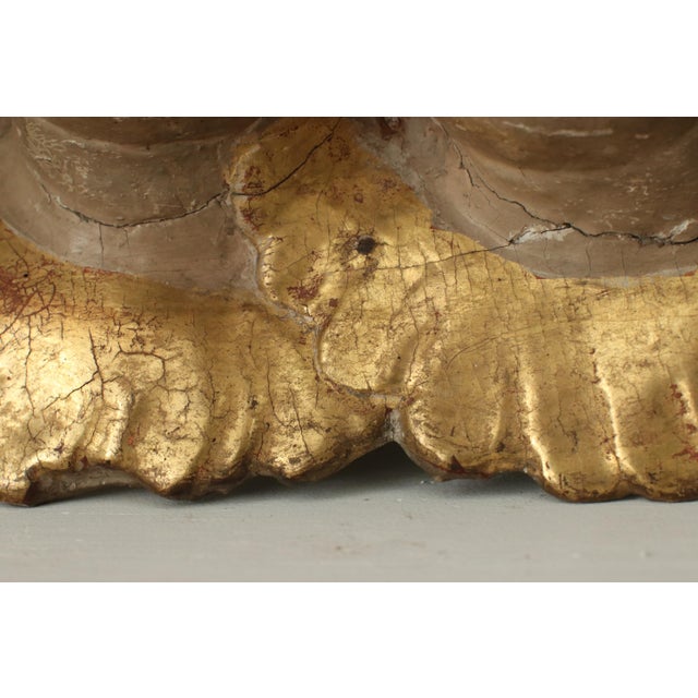 Mid 18th Century 18th Century French Baroque Carved Giltwood Cherub Head Fragment Wall Ornament For Sale - Image 5 of 12