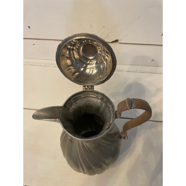 Vintage Pewter Service Set With Rattan Wrapped Handles- 3 Pieces For Sale - Image 4 of 13
