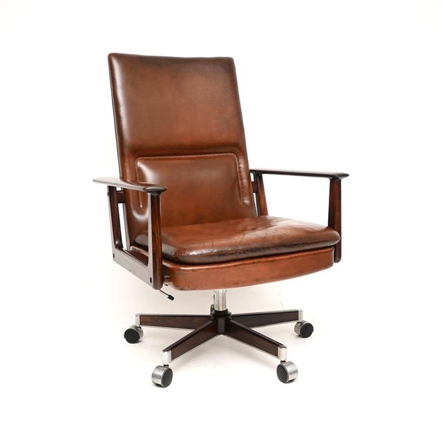 Vintage Danish Leather Desk Chair attributed to Arne Vodder from Sibast, 1960 For Sale - Image 11 of 11