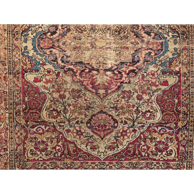 19th Century Kerman Lavar Rug, Hand-Knotted Wool, Floral Pattern, Ivory & Red, 4x5 For Sale In Chicago - Image 6 of 18