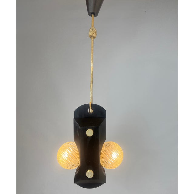 Brutalist Pendant Lamp of Wood and Glass from Temde, 1960s For Sale - Image 15 of 18