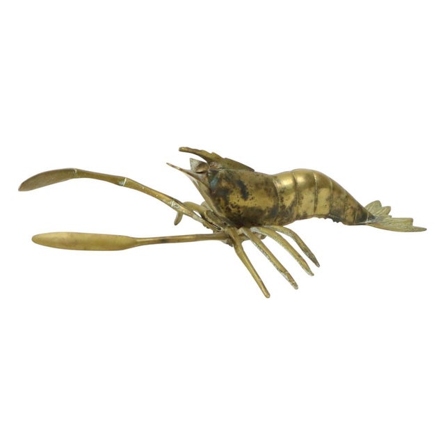 Vintage shrimp or scampi figurine made of yellow copper, or brass, circa 1960s, unmarked. Very decorative figurine with...