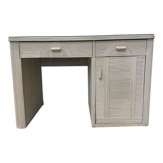 Vintage Coastal Gabriella Crespi - Style Pencil Reed Rattan Writing Desk For Sale