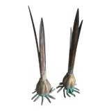 Pair 1980s Miniature Postmodern Italian Carnevale Verdigris Metal Bulb Vases For Sale