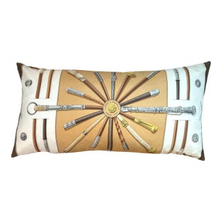 Hermes Cannes Et Pommeaux Vintage Silk Scarf Lumbar Pillow For Sale