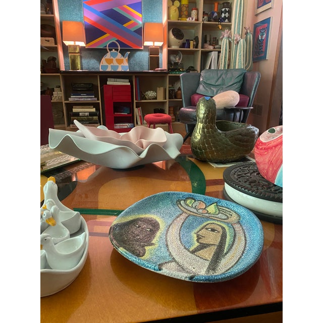 Likely Bagni, mid century modern motif, 1950s. Wonderful orange-peel texture and wired for wall display if desired. Slight...