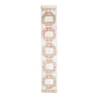 1970s Vintage Turkish Hand-Knotted Wool Cotton White Runner Rug For Sale
