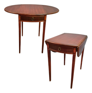 Mid 20th Century Pair of Hickory Chair Style Drop Leaf Side Tables With Fan Inlay and Brass Pulls