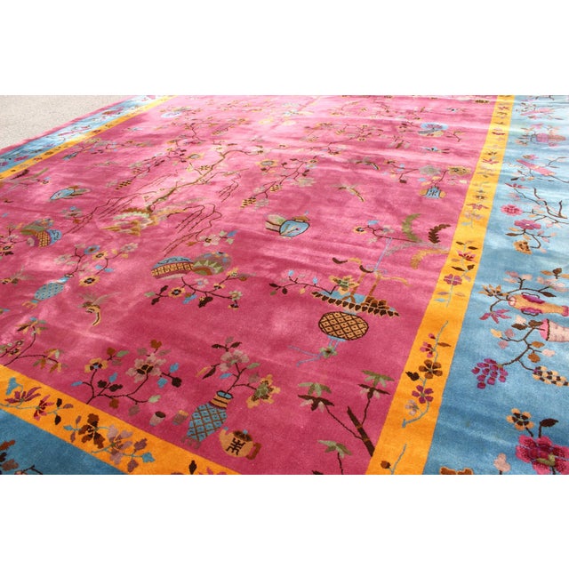 Early 20th Century Grandiose Chinese Art Deco Rug in Vibrant Colors 10'10'' X 17'3'' For Sale - Image 5 of 6