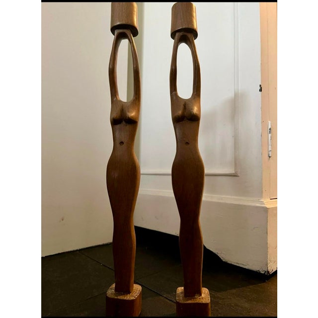 Wood Mid-Century Modern Sculptural Wooden Female Candleholders, 1970s, Set of 2 For Sale - Image 7 of 9