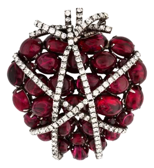 1990s Early 21st Century Iradj Moini Wrapped Heart Strass Crystals Ruby Red Czech Glass Cabochons