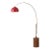 1980s Nova of California Tambo Mid Century Floor Lamp - 92" Modern Arc Lamp, Half Dome Shade, Weathered Brass, Walnut Base, Crimson Red Shade For Sale