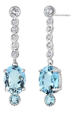 1990s 14 Karat White Gold Earrings Pair Natural Santa Maria Aquamarines and Diamonds