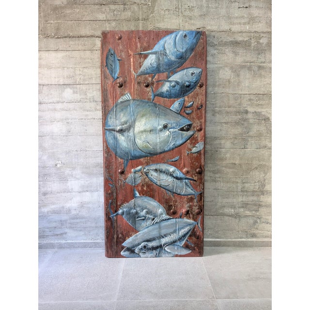 19th Century Spanish Farmhouse Gate with Marine Mural of Tuna For Sale - Image 3 of 18