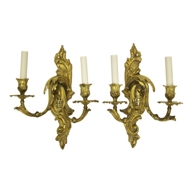 French Rococo-Style Brass Sconces, Pair | Chairish