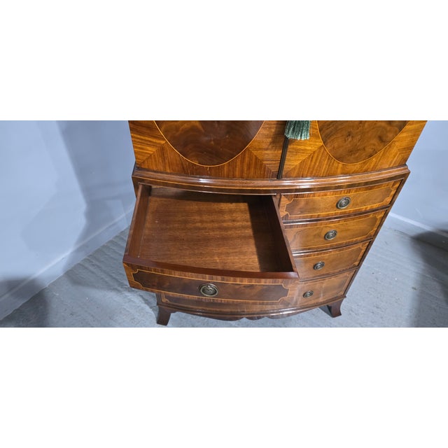 Inlaid Bow Front Linen Press, 1910s For Sale - Image 9 of 16