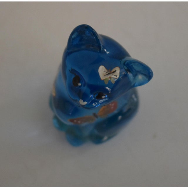 Fenton Art Glass Hand Painted Blue Sitting Cat Kitten & Original Box For Sale In Sacramento - Image 6 of 12