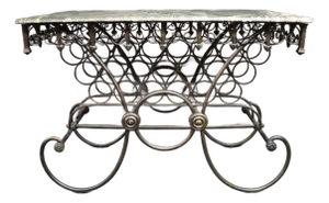 French Style Wrought Iron Pastry Table With Quartzite Top