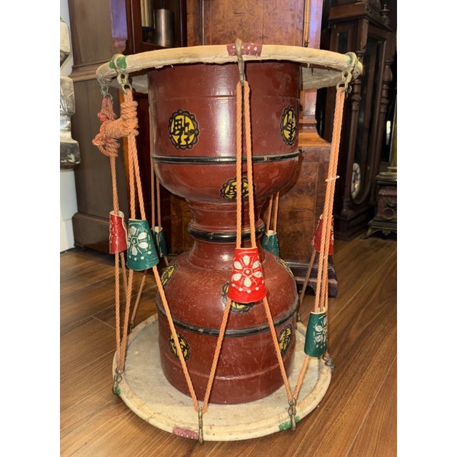 Red Antique Korean Janggu Drum For Sale - Image 8 of 9