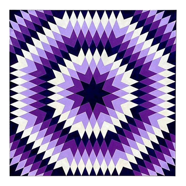 Amethyst Vintage Op Art Geometric Signed Original Oil Painting 1969 For Sale - Image 8 of 11
