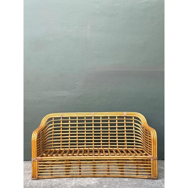Wood Vintage Stacked Rattan Sofa For Sale - Image 7 of 12