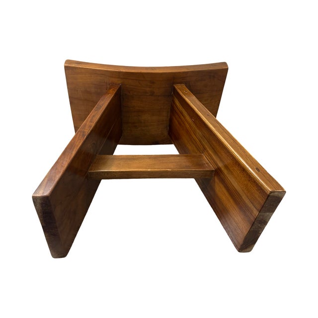 1970s Japanese Vintage Solid Teak Wooden Stool Vintage Boho For Sale - Image 5 of 12