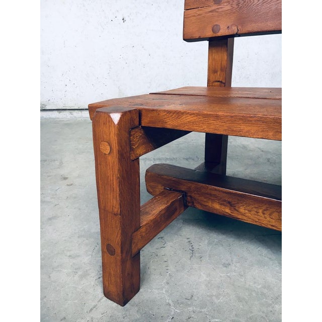 Vintage Mid-Century period Brutalist Design Hand Crafted solid oak heavy Bench. Made in Belgium, 1960's / 70's period....