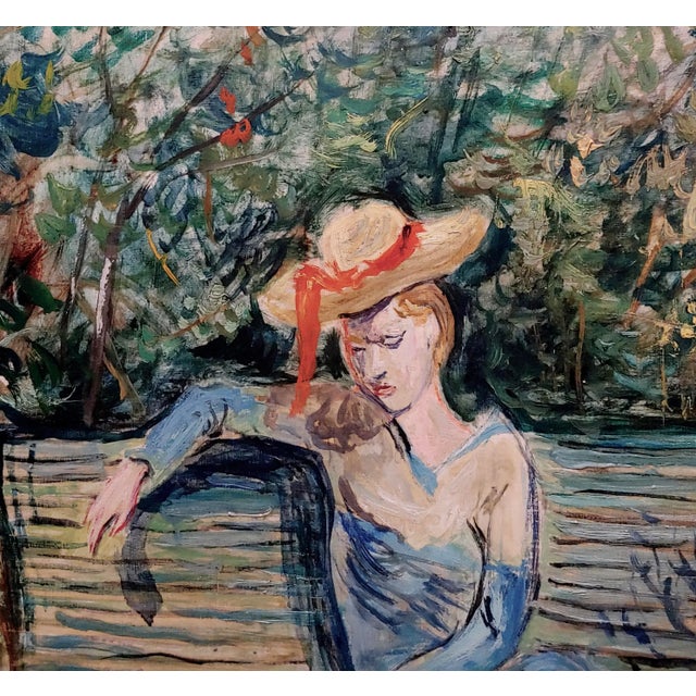Constantin Terechkovitch -Lonely Woman Sitting at a Garden Bench -Russian Impressionist Oil Painting For Sale - Image 4 of 8