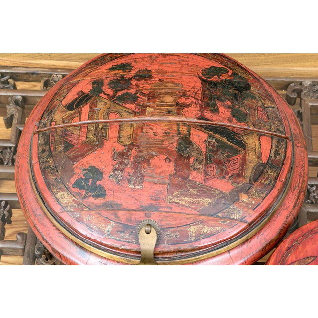 Antique Chinese Red Lacquered Covered Boxes—A Pair For Sale - Image 9 of 9