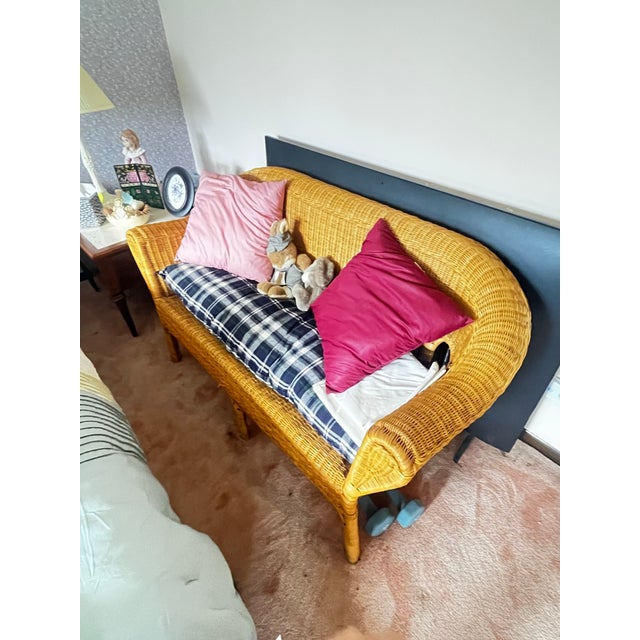 Vintage Honey Wicker Barrel Back Loveseat Bench, Circa 1980s–90s For Sale In Chicago - Image 6 of 12