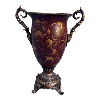 Tall Scarlet Red Vintage Decorative Urn For Sale