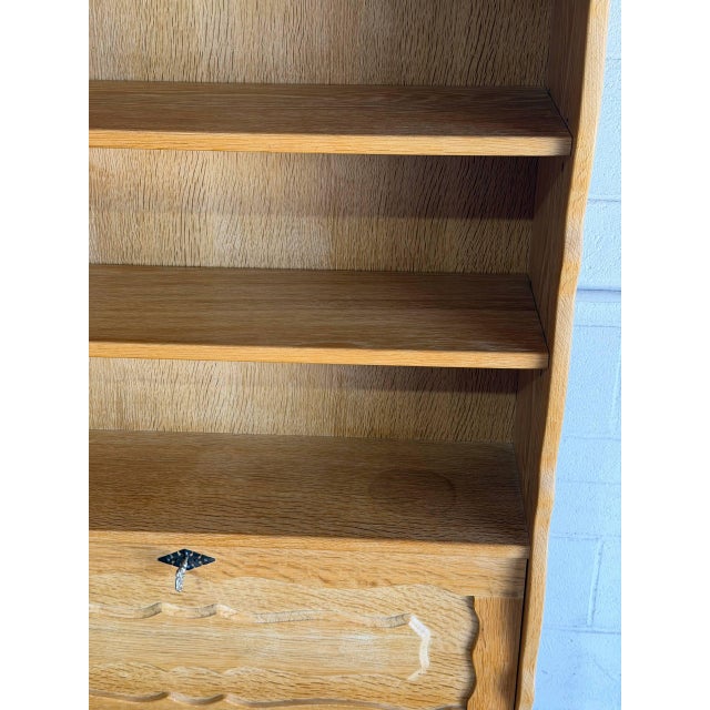 Danish Oak Hutch Display Cabinet With Drop-Front Secretary Desk Mid-Century Modern 1970s For Sale - Image 12 of 12