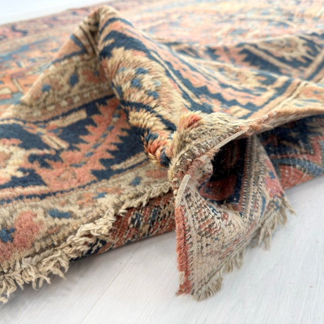 Beige Vintage Room Size Heriz Wool Rug For Sale - Image 8 of 11