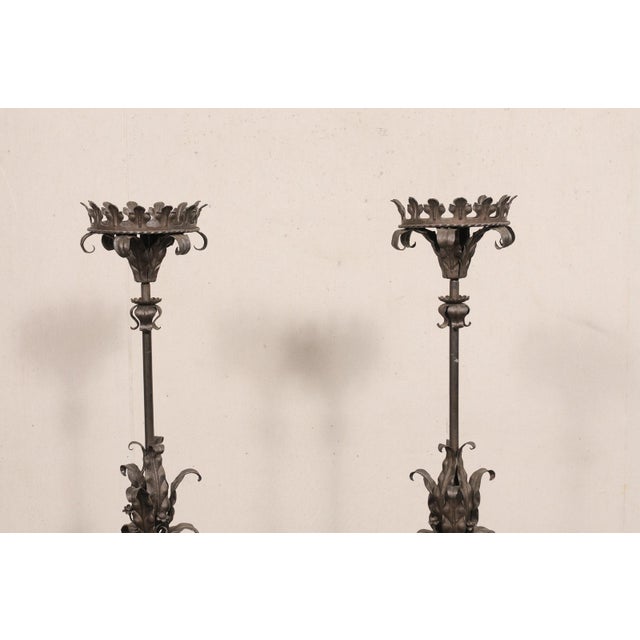 Mid 20th Century French Forged Iron Floor Candlesticks, 5 Ft For Sale - Image 4 of 13
