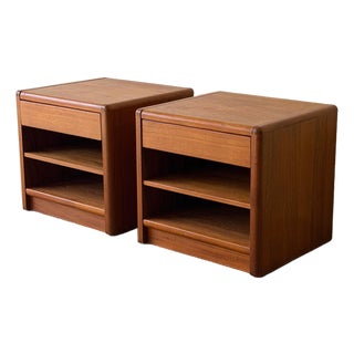 Mid 20th Century Scandinavian Teak Nightstands Bedside Tables W Drawer Shelf, 2 Pieces For Sale