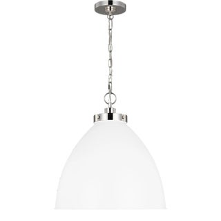 Chapman & Myers by Visual Comfort Studio Wellfleet Large Dome Pendant, Matte White & Polished Nickel For Sale