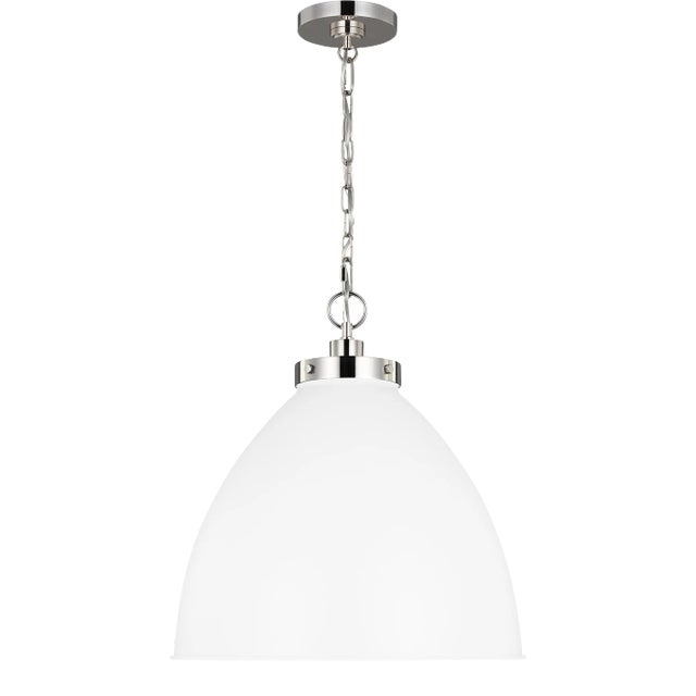 Chapman & Myers by Visual Comfort Studio Wellfleet Large Dome Pendant, Matte White & Polished Nickel For Sale